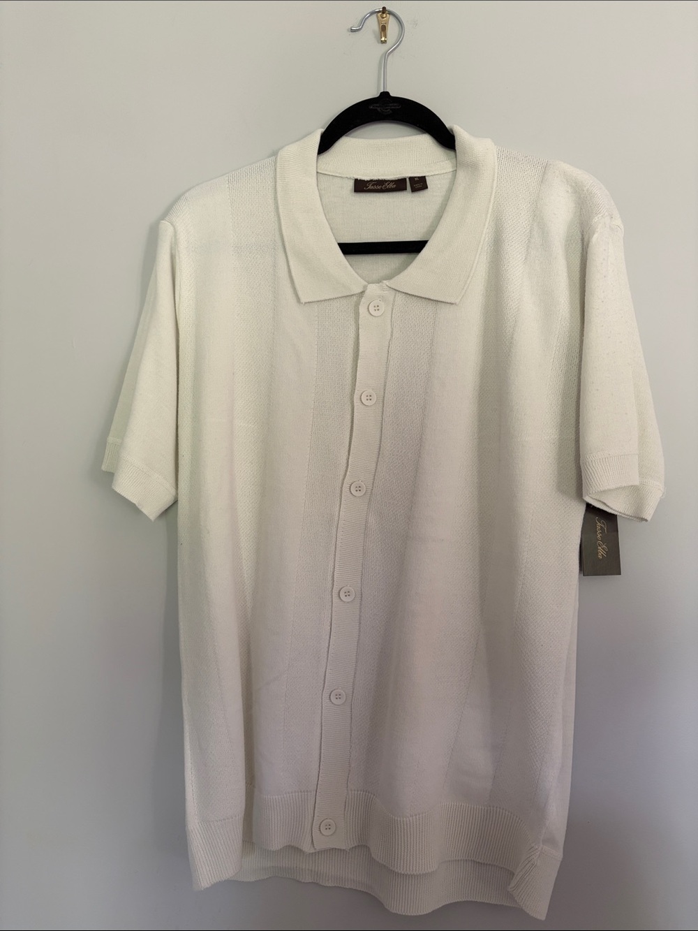 Tasso Elba White Short-Sleeve Knit Button Polo